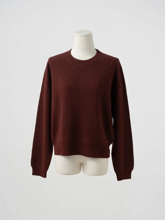 Pull côtelé pour femme à col rond