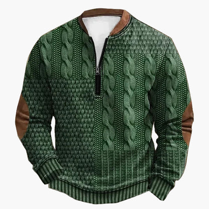 Herre striktrøje med halv lynlås – Moderigtig fritidstrøje i patchwork-look