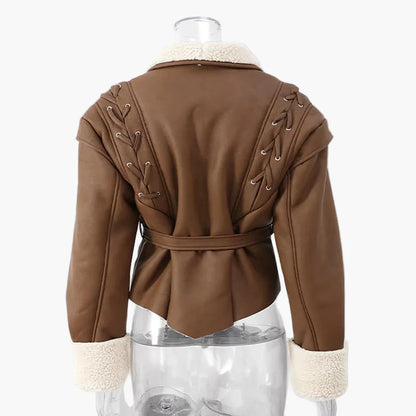 Dames Elegante Korte Jas met Riem en Teddykraag voor Herfst en Winter