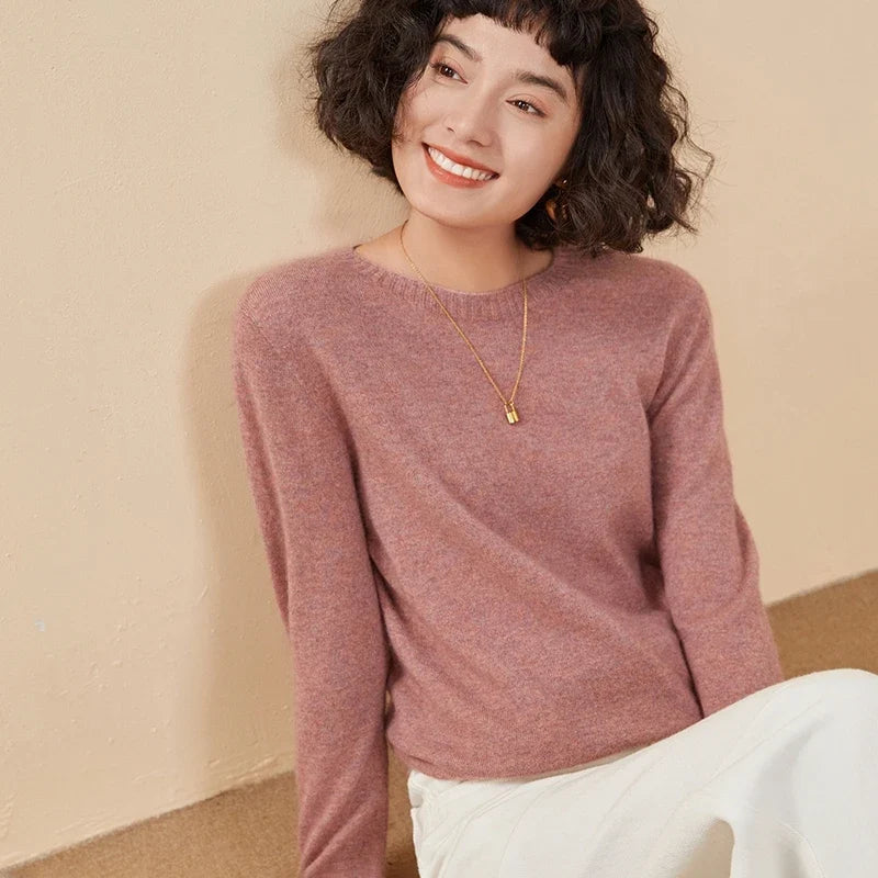 Pull femme col rond manches longues en maille