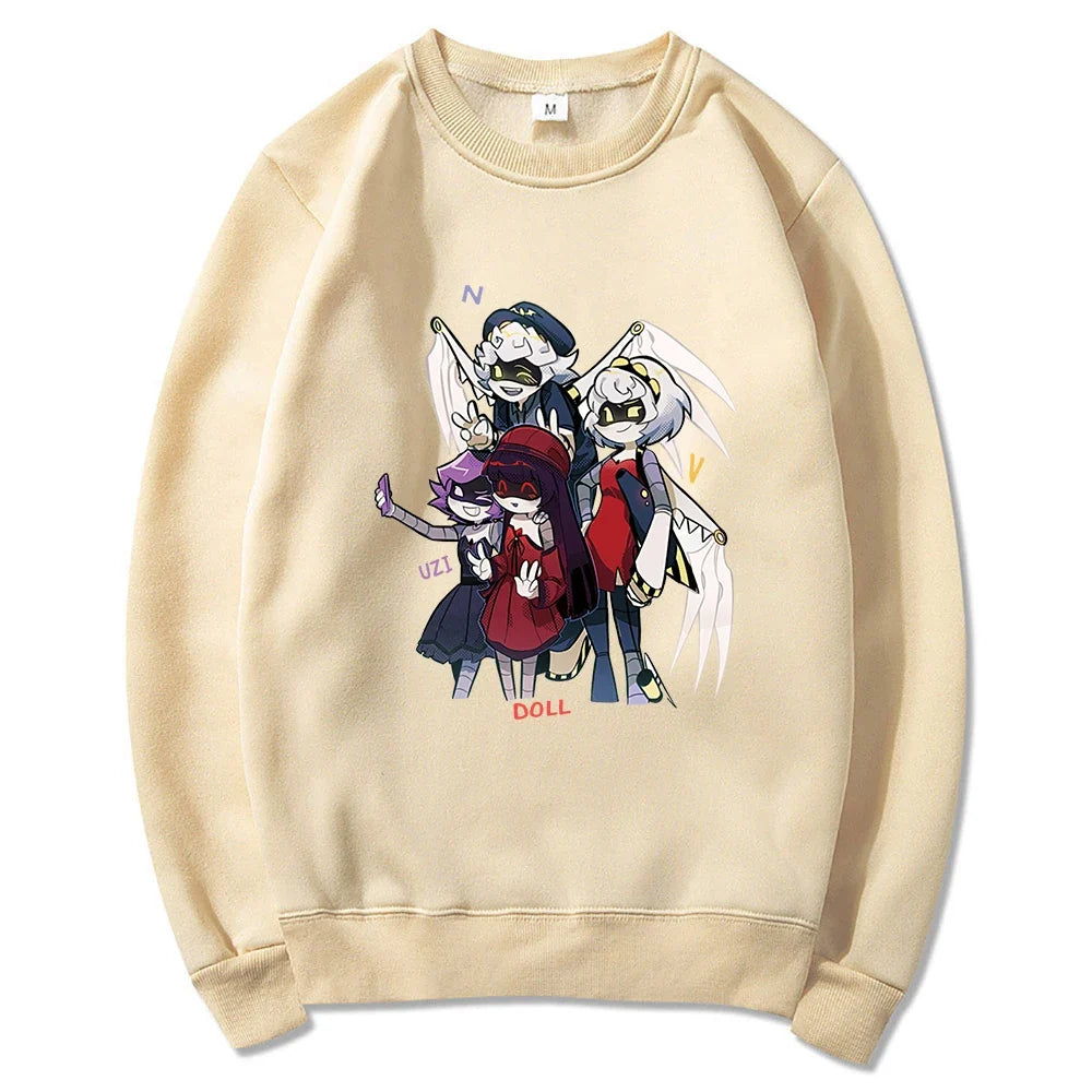 Sudadera unisex con capucha, estampado de personajes y bolsillo canguro