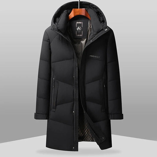 Herren Langer Steppmantel mit Kapuze Winter Warm Gefütterter Parka Schwarz