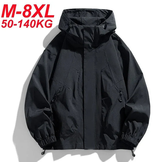 Unisex Windbreaker Jacke mit Kapuze und Reißverschlusstaschen Schwarz