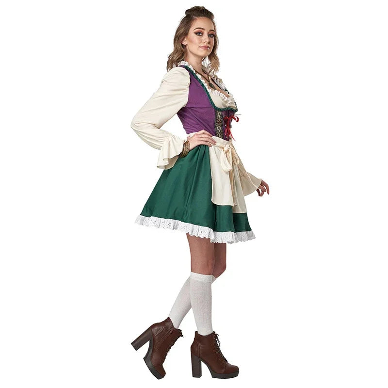 Damen Trachtenkostüm Dirndl Set Grün Lila Weiß