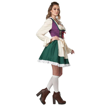 Damen Trachtenkostüm Dirndl Set Grün Lila Weiß