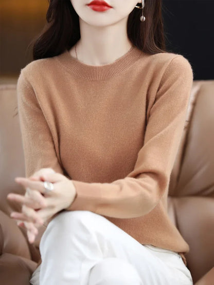 Damen Pullover Rundhals Langarm Strickpullover Einfarbig