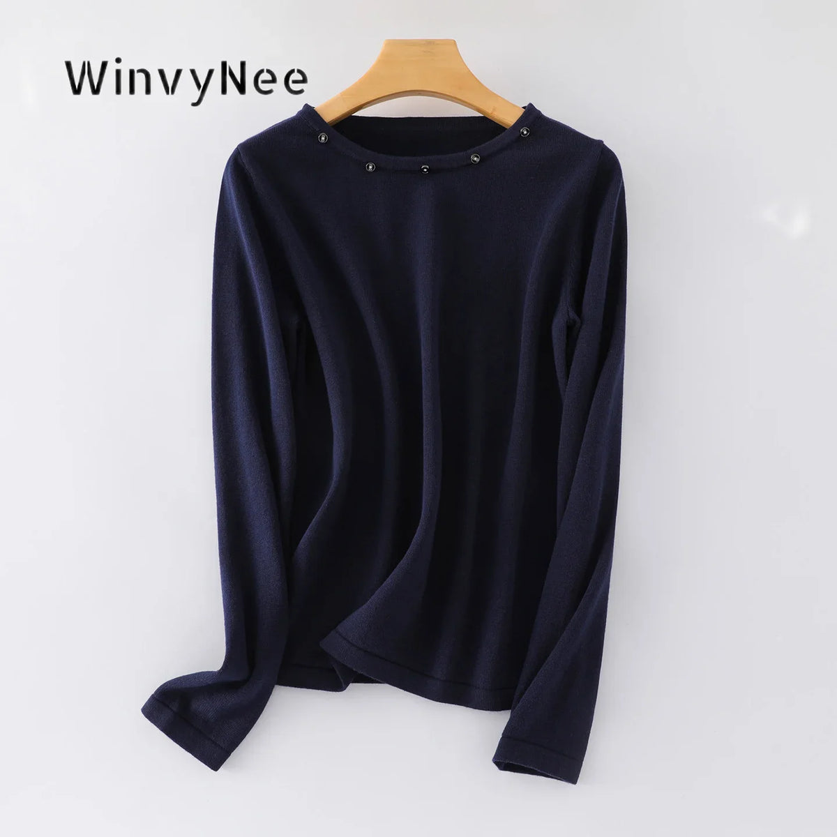 Damen Langarmshirt Rundhals mit Zierknöpfen