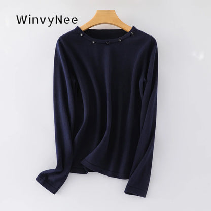 Damen Langarmshirt Rundhals mit Zierknöpfen