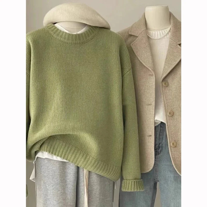 Pull en grosse maille pour femme, col rond, manches longues