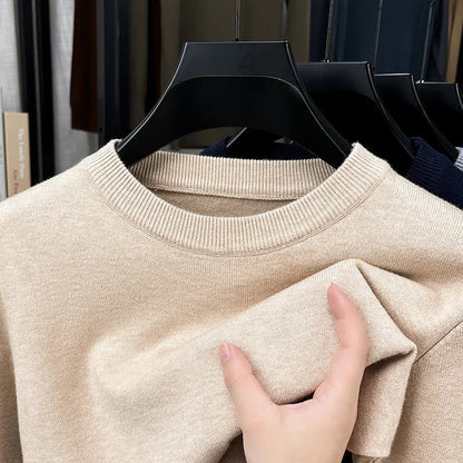 Uniseksowy sweter z dzianiny z długim rękawem i okrągłym dekoltem, beżowy