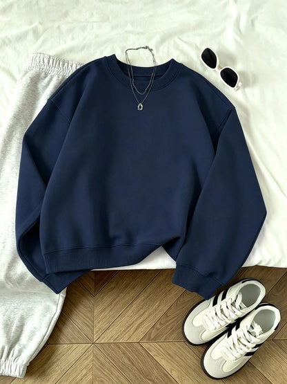 Felpa basic unisex girocollo a maniche lunghe tinta unita