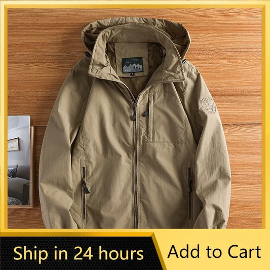 Herren Jacke mit Kapuze Reißverschluss Übergangsjacke Beige
