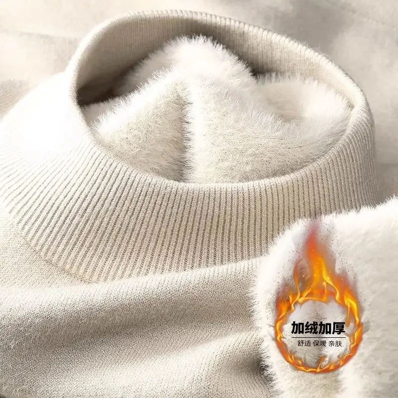 Pull unisexe avec doublure polaire chaude, col roulé ou col rond, différentes couleurs