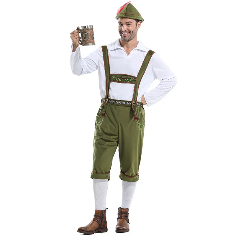 Herren Trachtenkostüm Set Lederhose Hemd Hut mit Feder
