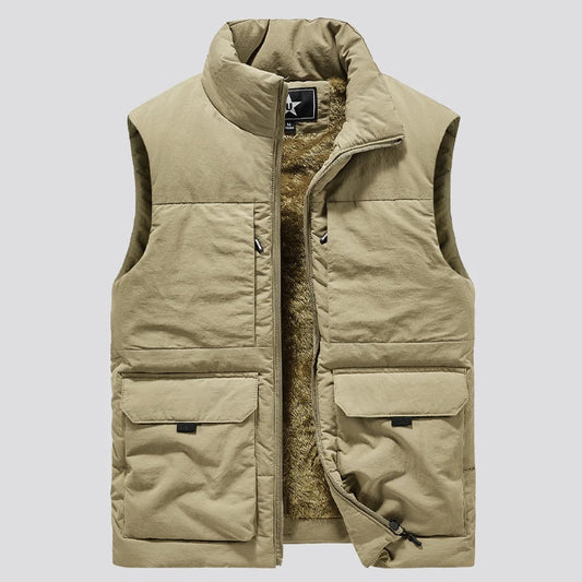 Gepolsterte Herren Outdoor-Weste mit Stehkragen, Reißverschluss und Taschen