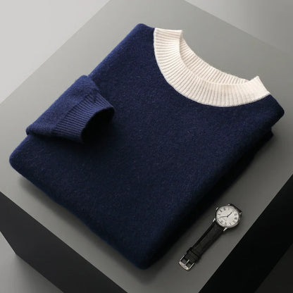 Jersey de punto para hombre, cuello redondo, manga larga y rayas en contraste
