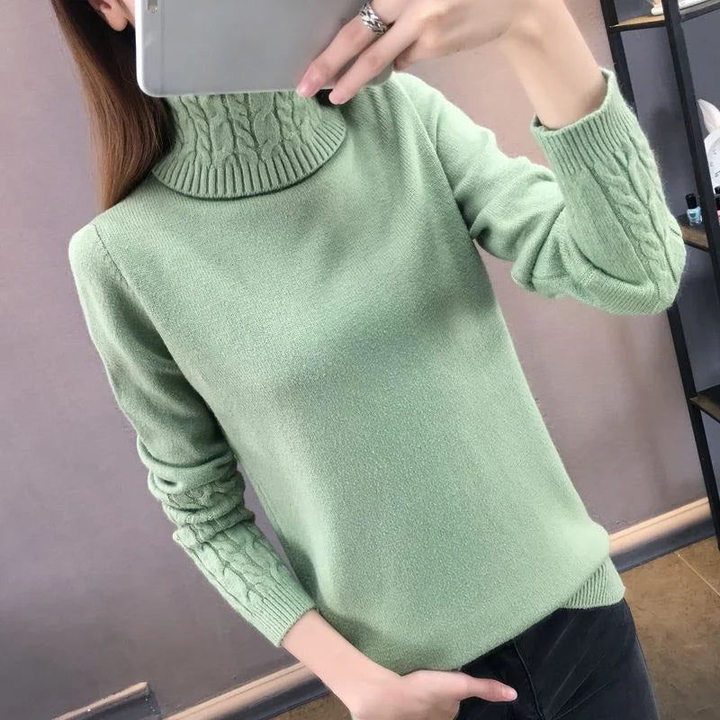 Damen Rollkragenpullover mit Zopfmuster Ärmeln in Grau