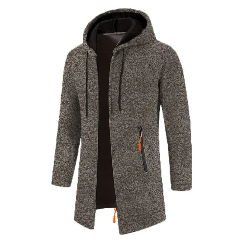 Herren Hoodie Jacke Lang Strickoptik mit Reißverschluss-Taschen