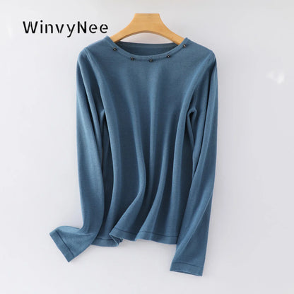 Damen Langarmshirt Rundhals mit Zierknöpfen