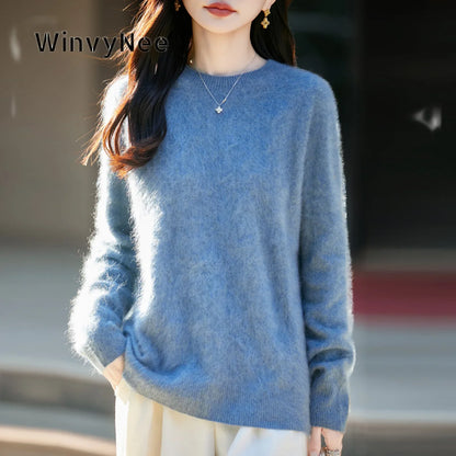 Pullover da donna in maglia, a girocollo, a maniche lunghe, morbido