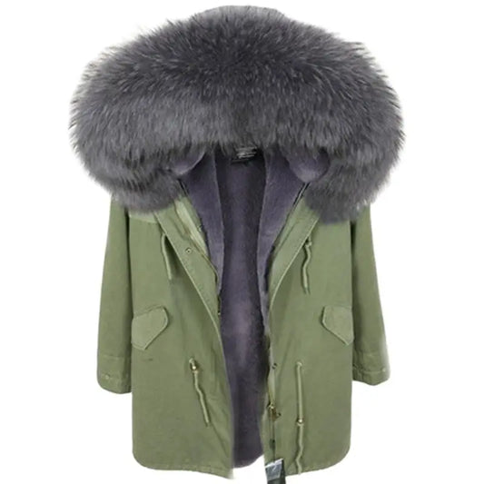 Unisex Winterparka mit abnehmbarem Kunstfellkragen gefütterte Jacke