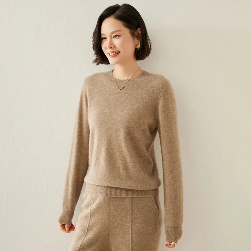 Damen Pullover Rundhals Langarm Strickpullover Weicher Stoff