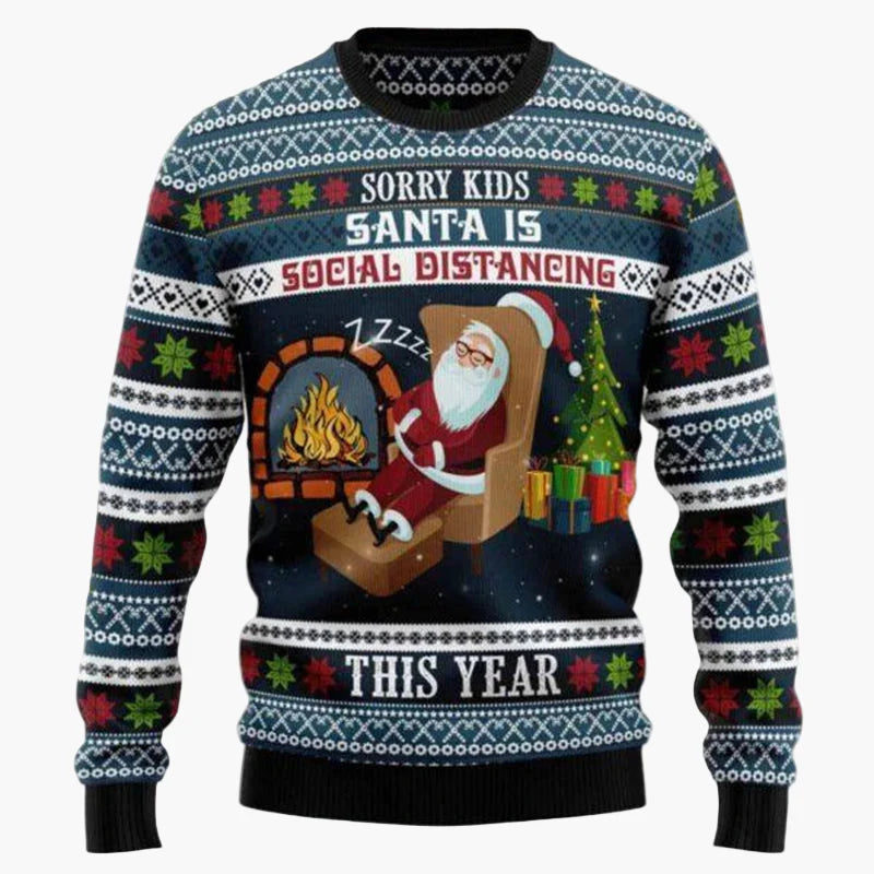 Herren Ugly Christmas Sweater Biker Santa – Lustiger Weihnachts-Pullover im Motorrad-Design