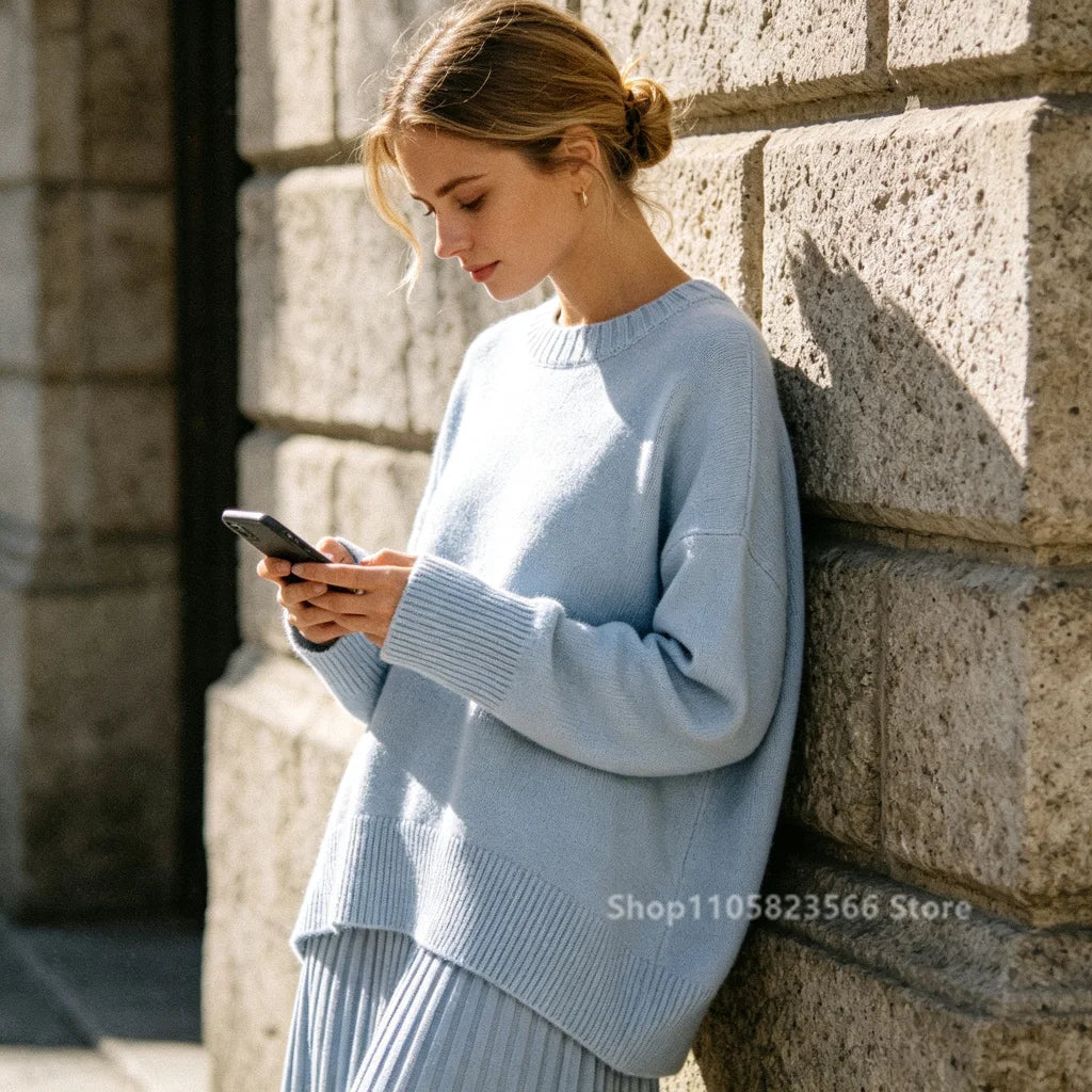 Pullover da donna in maglia oversize a maniche lunghe con scollo rotondo