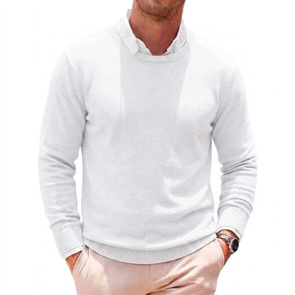 Herren Rundhals Pullover Langarm Feinstrick Basic Sweater