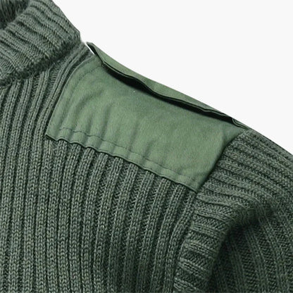 Męski militarny sweter dzianinowy z dekoltem w serek – stylowy sweter na co dzień i outdoor