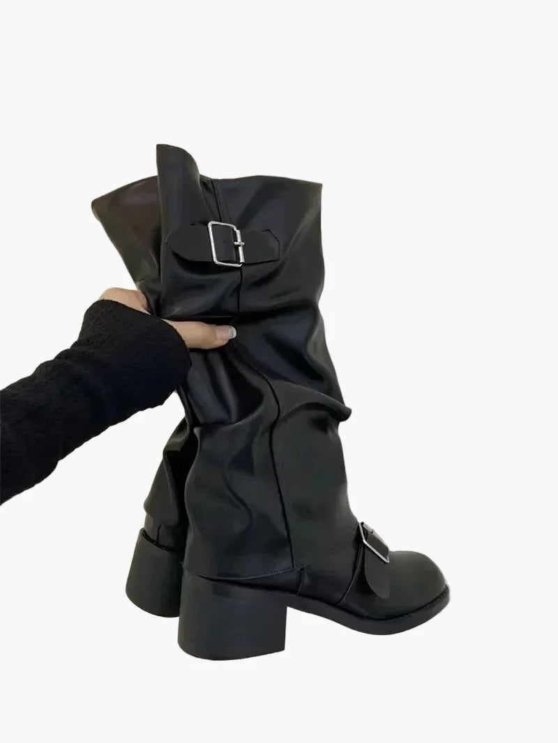 Stivali da donna al ginocchio con fibbie – Stile urbano alla moda per autunno e inverno
