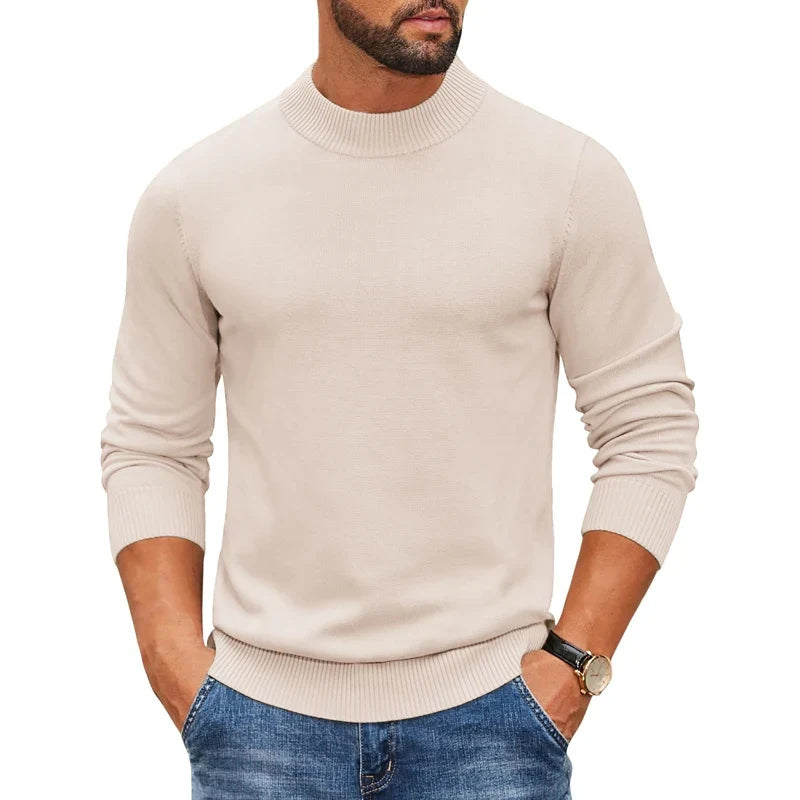 Herren Mock-Neck Pullover Langarm Basic Rollkragen Strickpullover