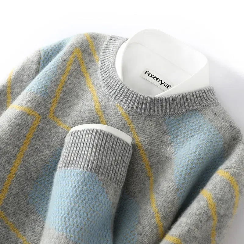 Unisex Pullover mit Rautenmuster, Rundhalsausschnitt, weiches Material