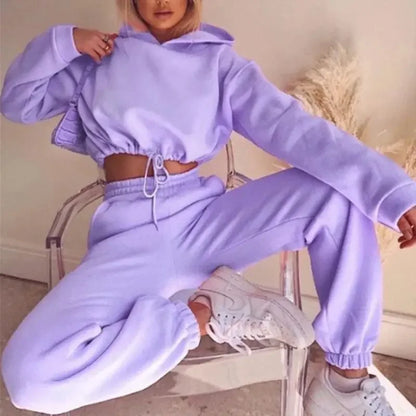 Tuta da tempo libero da donna due pezzi – Felpa con cappuccio alla moda e pantaloni da jogging per tutti i giorni e sport