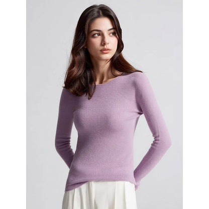 Damen Langarm Pullover Rundhals Rippstrick Optik Slim Fit
