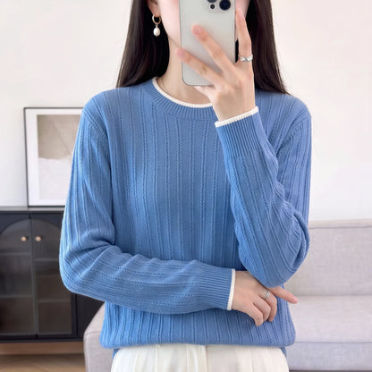 Damen Pullover Langarm Rundhals Feinstrick