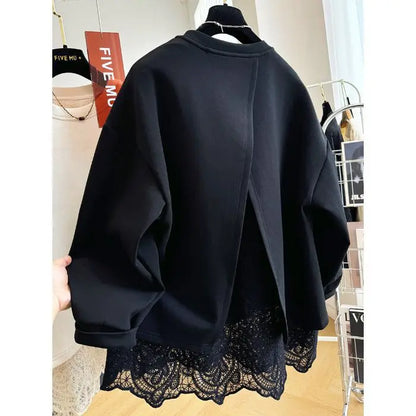 Sudadera de mujer con encaje superpuesto y espalda abierta - negra o crema