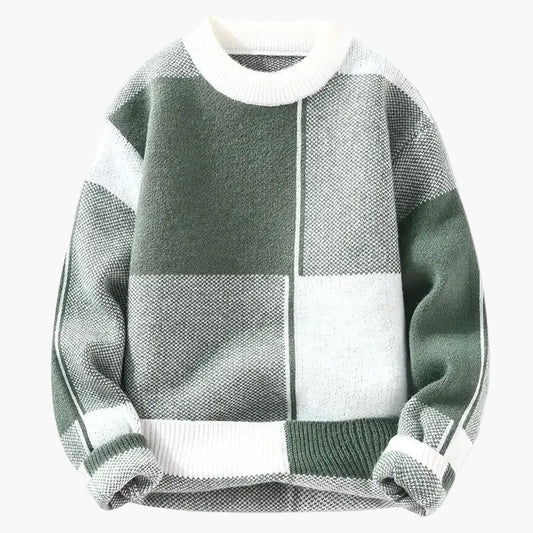 Herre genser i moderne patchwork-stil – Komfortabel rundhalset genser for fritid og hverdag