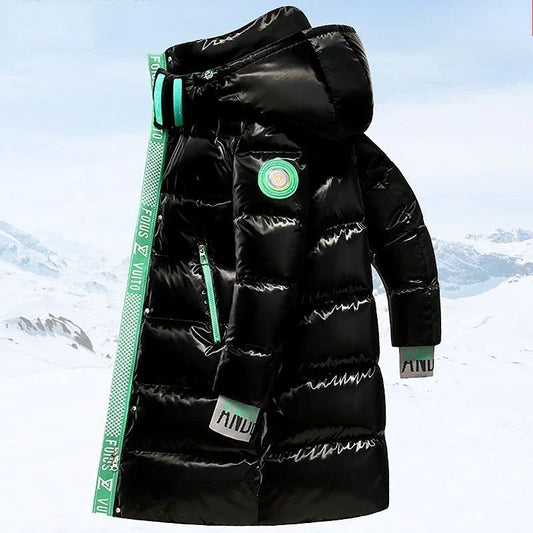 Unisex Winter Steppmantel Glänzend Kapuze Lang Warm