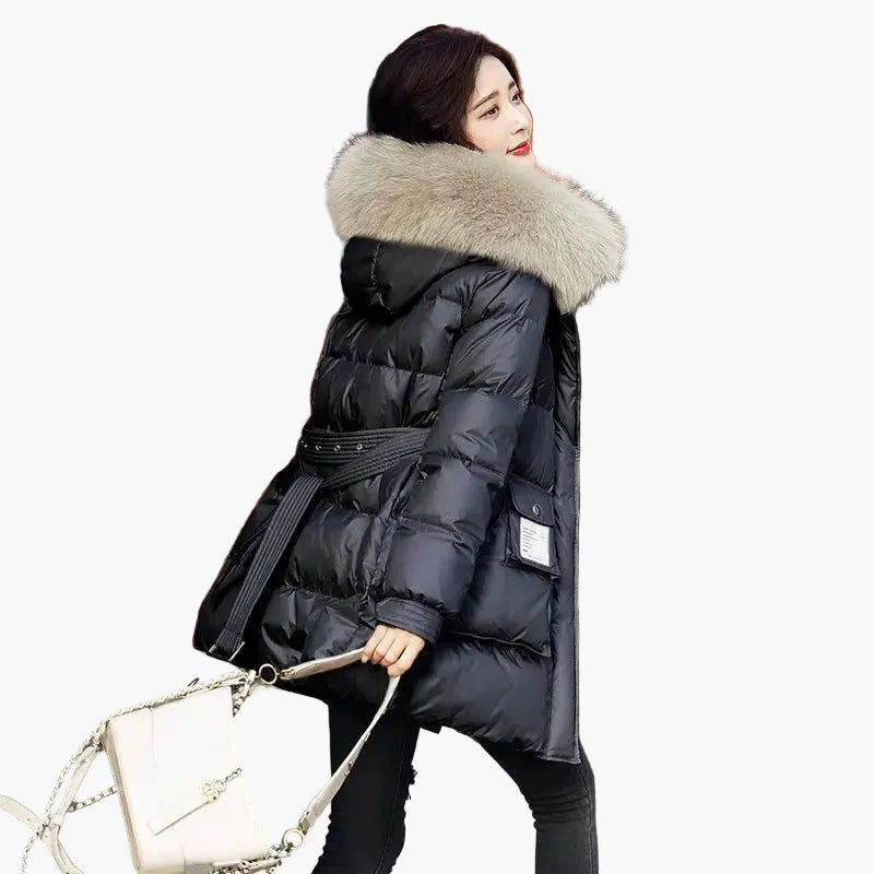 Giacca invernale da donna effetto piumino con cappuccio e collo in pelliccia – parka elegante e caldo per tutti i giorni e tempo libero