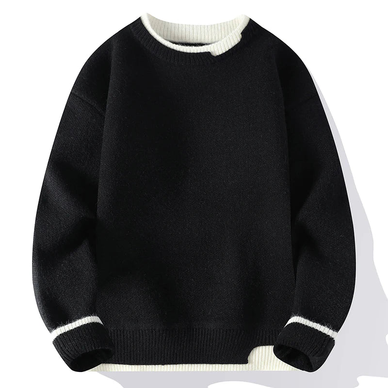 Maglione unisex a girocollo bicolore dall'aspetto lavorato a maglia
