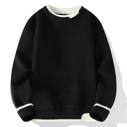 Maglione unisex a girocollo bicolore dall'aspetto lavorato a maglia
