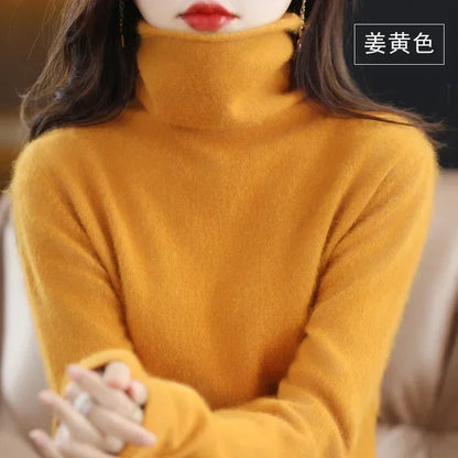 Dame-rullekravepullover, lange ærmer, blødt materiale