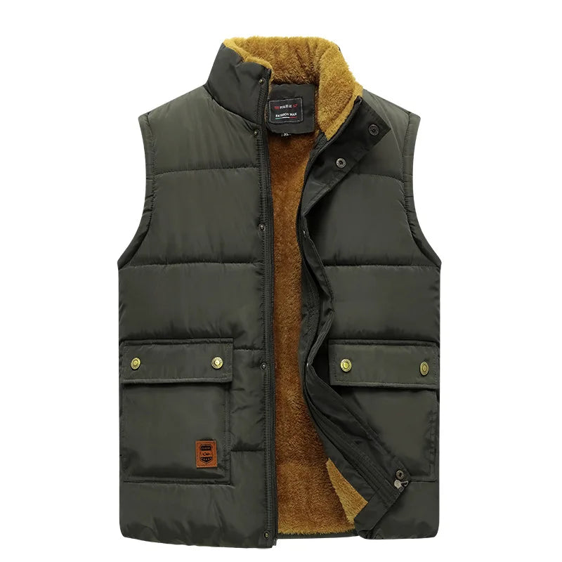 Gilet da uomo con fodera in teddy, collo alto, invernale, caldo e casual