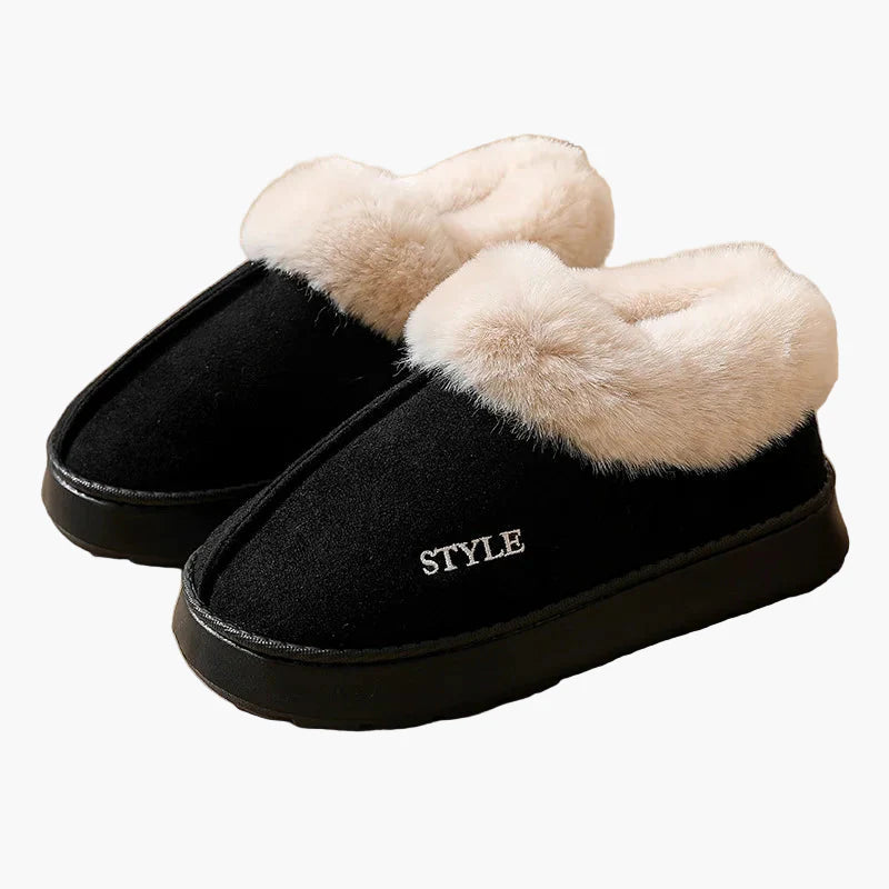 Pantofole invernali da donna con bordo in pelliccia e suola antiscivolo – Comode pantofole calde per casa