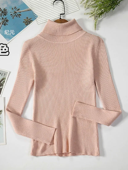 Damen Rollkragenpullover Rippstrick Langarm Eng Anliegend