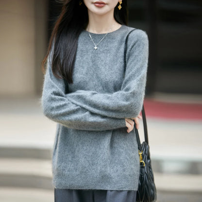Pullover da donna in maglia, a girocollo, a maniche lunghe, morbido