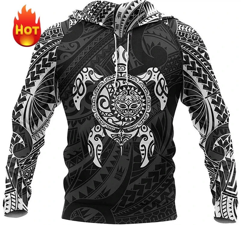 Sudadera de manga larga con capucha y motivo de estampado maorí