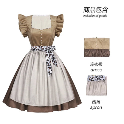 Dirndl Kleid Beige Braun mit Schürze Trachtenkleid Damen