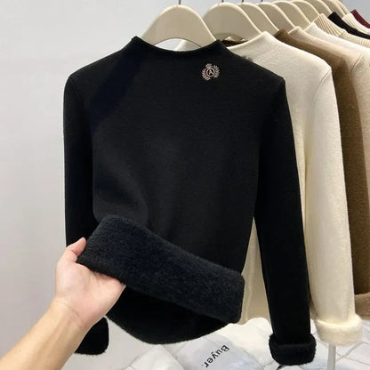 Damen Half-Rollkragen Pullover mit Plüschfutter Langarm